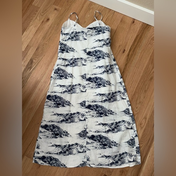LIKE NEW 100% Linen Reformation Gisele Midi Dress Covina White Blue Size Small - Picture 4 of 13